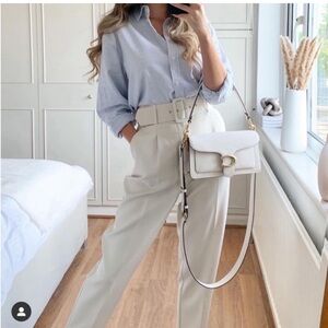 ZARA ECRU FABRIC BELTED CROP PANTS XS